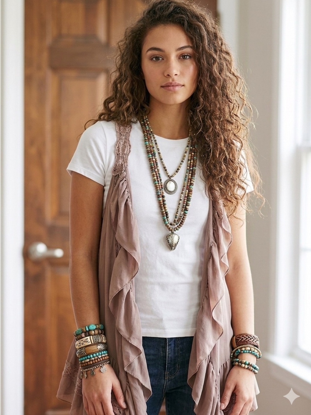 Umgee Boho Ruffled Crocheted Lace Open-Front Vest Size S/M